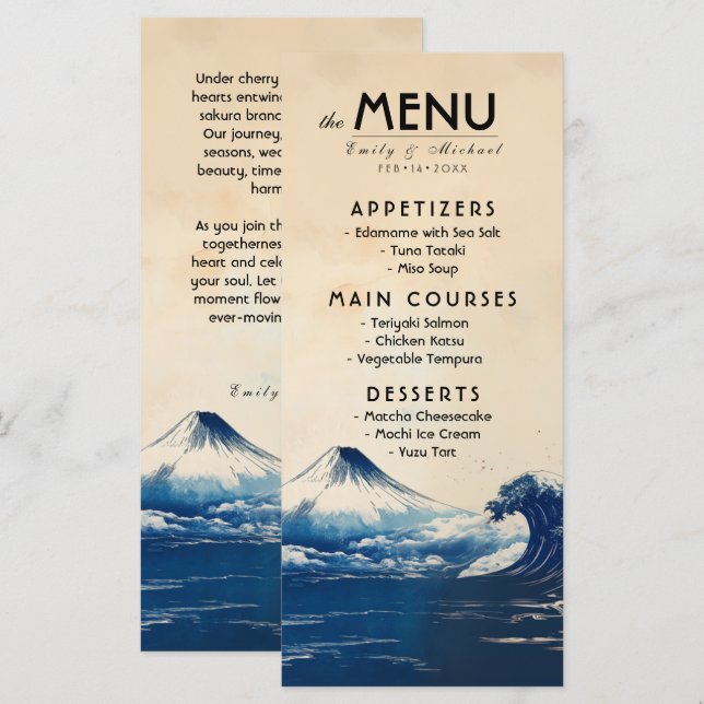 Menu + beau texte Harmonie japonaise avec Fuji (Devant / Derrière)