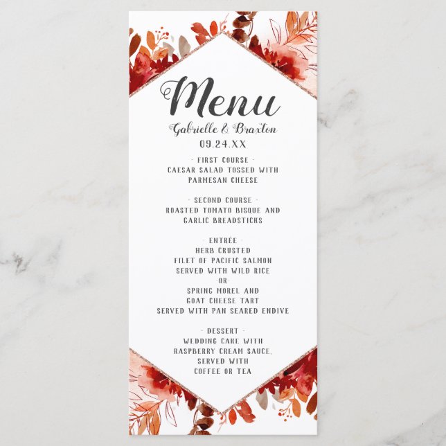 Menu Beauté Rustique Floral encadré Aquarelle Automne D (Devant)