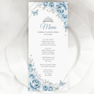 Menu Bébé Bleu Argent Floral Quinceanera