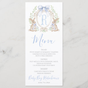 Menu Bébé Garçon Lapin Shower Préparé Bleu Gingham