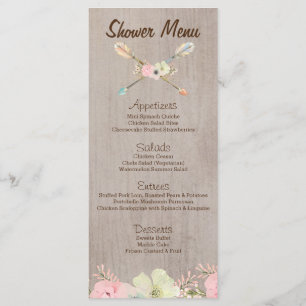 Menu Bébé ou Fête de la mariée rustique de Boho,