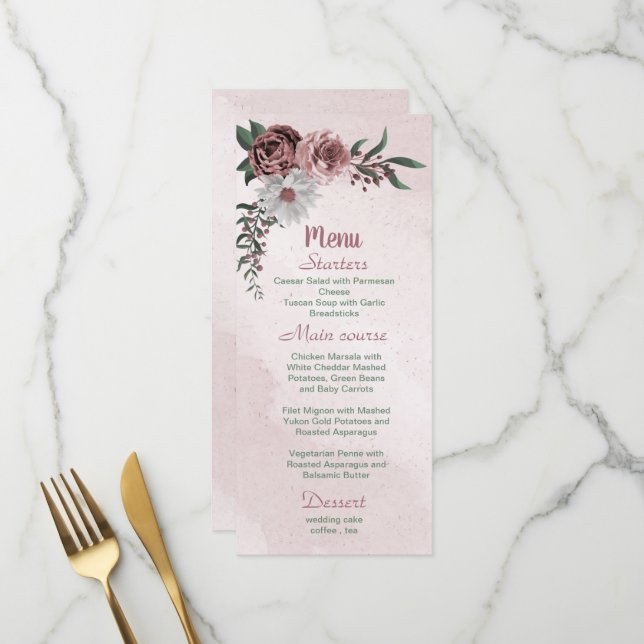 Menu belle cannelle blanche rose rose végétation fleuri (Devant/Arrière en situation)