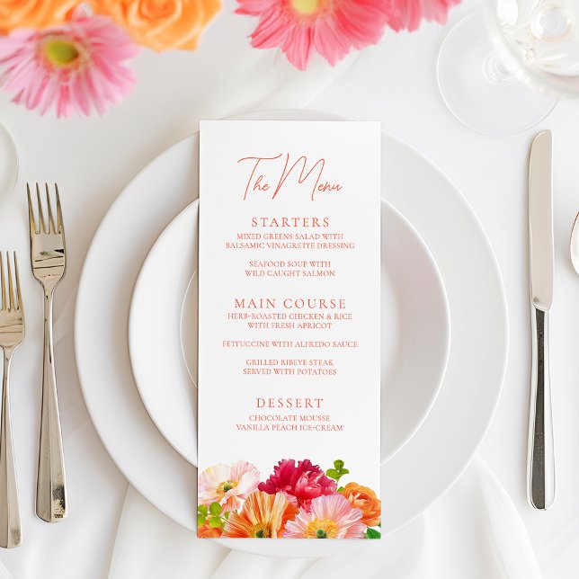 Menu Belle Fête des mariées florale orange et rose vif (Créateur téléchargé)