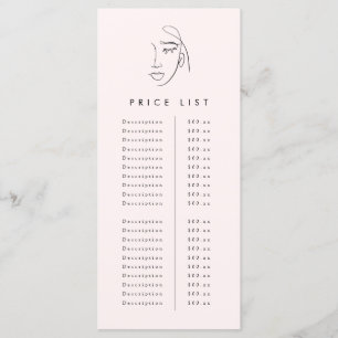 Menu Belle liste de prix visage