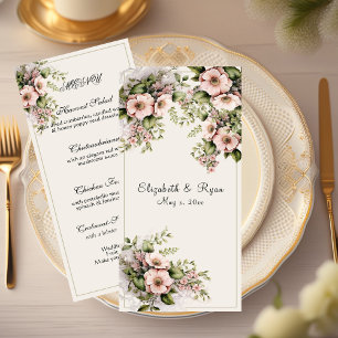 Menu Belles fleurs roses Vignes vertes