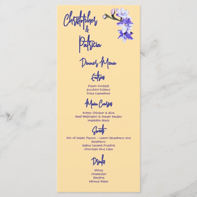 Menu Beurre Jaune & Lilac Mariage Sun Orchid (Devant)