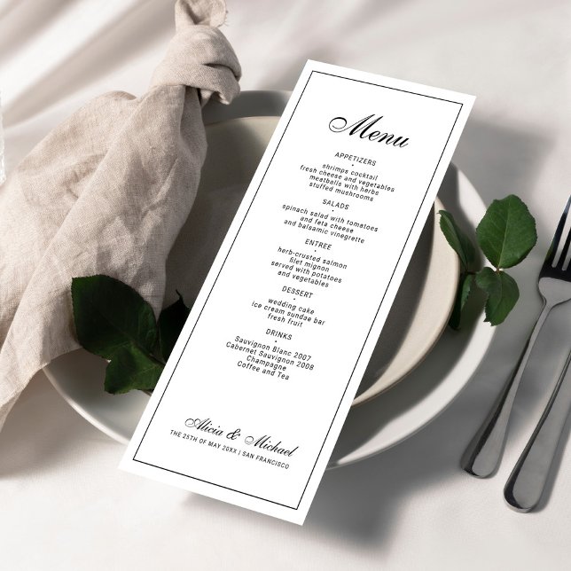 Menu Black and white elegant classic wedding (Créateur téléchargé)