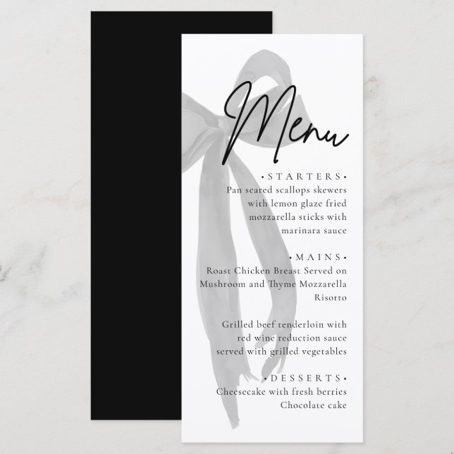 Menu Black Bow She's Tying the Knot Fête des mariées (Devant / Derrière)