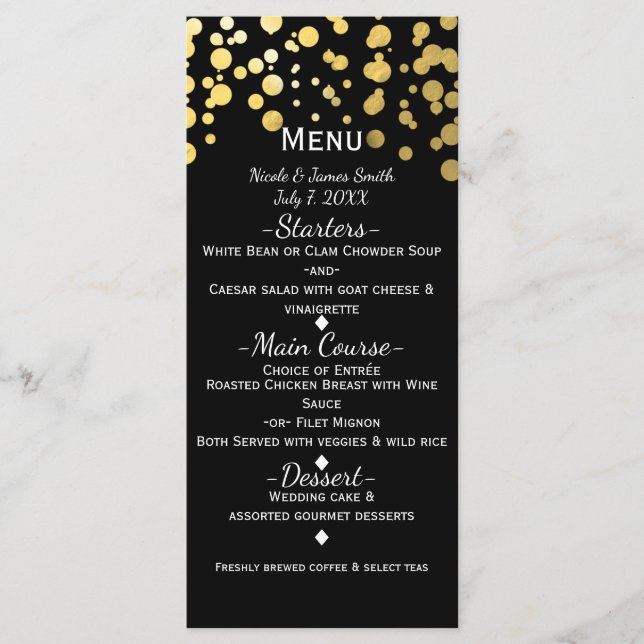 Menu Black & Gold Confetti Dots Modern Glamour (Devant)