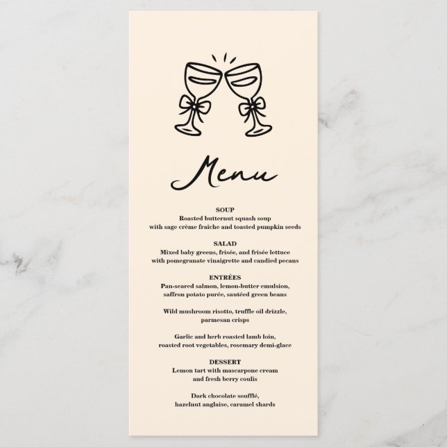 Menu Black Hand Drawn Champagne Whimsical Wedding (Devant)