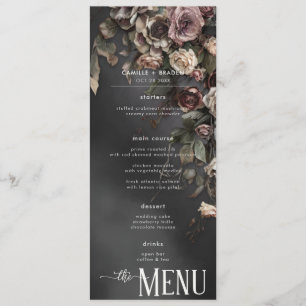 Menu Black Moody Gothic Flowers & Mist Mariage