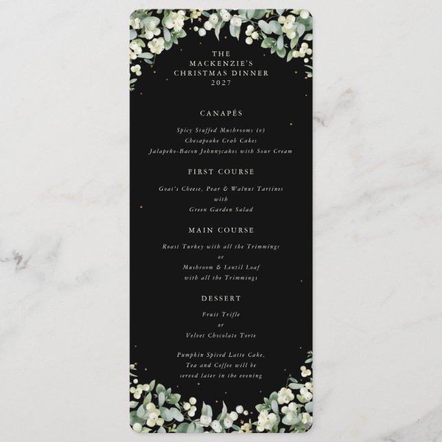 Menu Black Snowberry Dîner de Noël Appartement 4 Parcou (Devant)