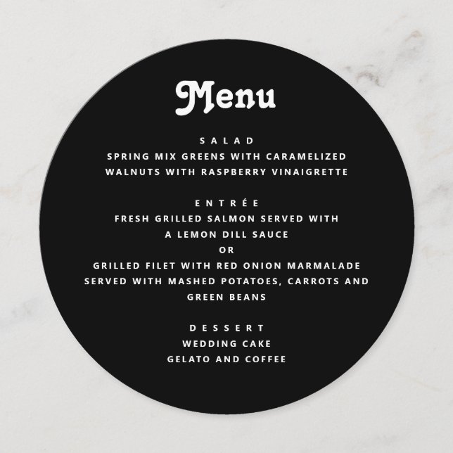 Menu Black Wedding | Minimalist Typography Round Dinner (Devant)