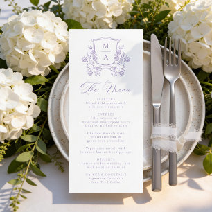 Menu Blason Floral Violet Élégant Monogramme de Mariage