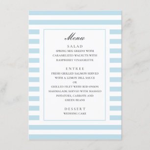 Menu Bleu à rayures nautiques. Mariage rayé moderne
