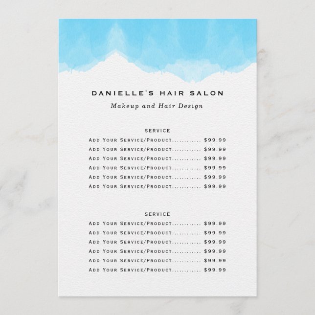 Menu Bleu Aquarelle Mode Biz Prix (Devant)