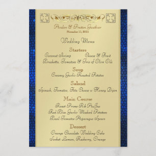 Menu bleu de mariage en verre souillé de rouleau