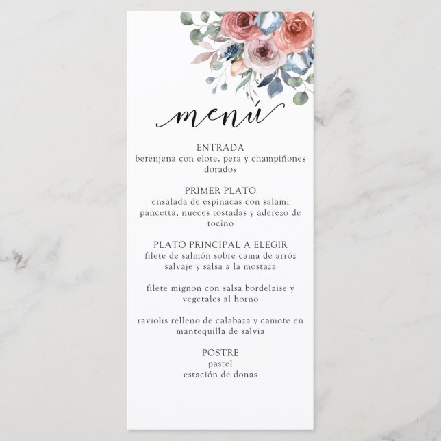 Menu Bleu Espagnol, Blissant Blissant Floral Élégant Me (Devant)