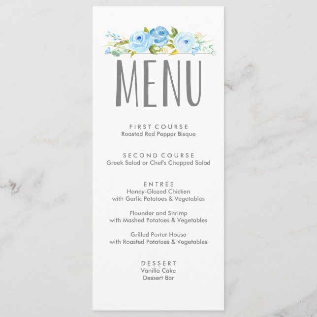 Menu bleu floral de roseraie (Devant)