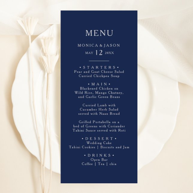 Menu Bleu marin minimal classique | Dîner Mariage Argen (Créateur téléchargé)