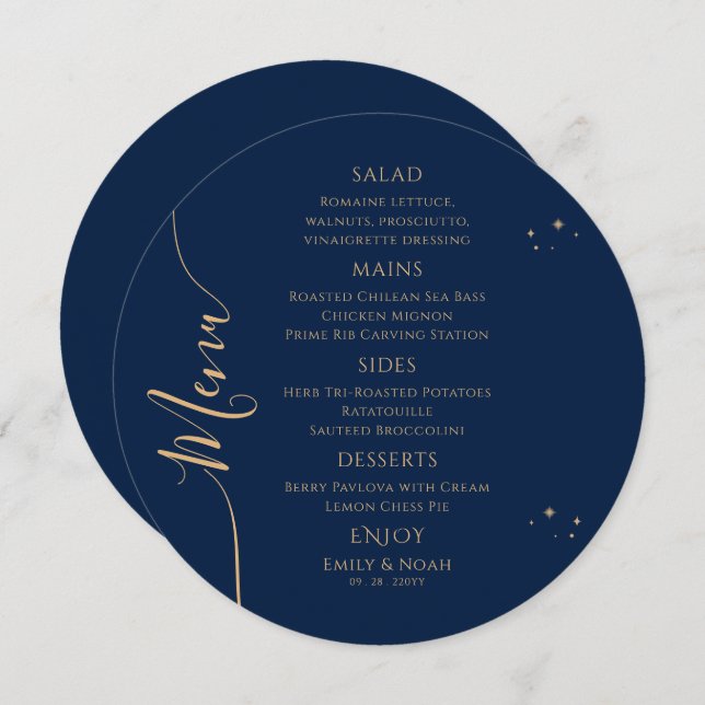 Menu Bleu mystique Soleil Lune Étoiles Mariage spatial (Devant / Derrière)