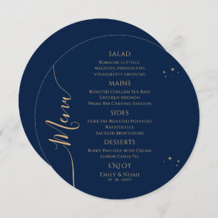 Menu Bleu mystique Soleil Lune Étoiles Mariage spatial