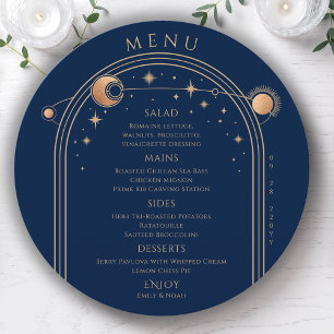 Menu Bleu mystique Soleil Lune Étoiles Mariage spatial