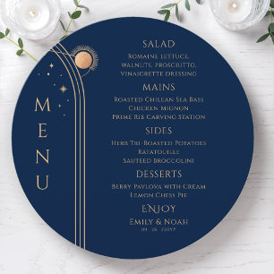 Menu Bleu mystique Soleil Lune Étoiles Mariage spatial