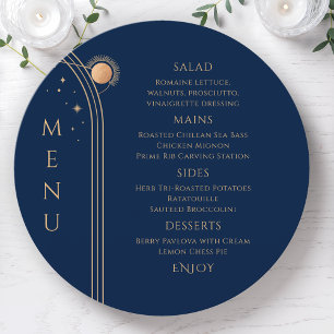 Menu Bleu mystique Soleil Lune Étoiles Mariage spatial