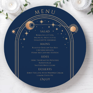Menu Bleu mystique Soleil Lune Étoiles Mariage spatial