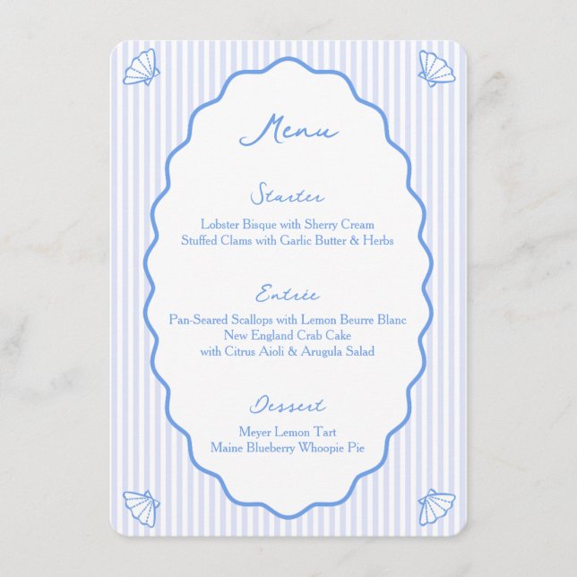 Menu Bleu Nautique Bleu rayé Côtier Chic Bleu Whimsical (Devant)