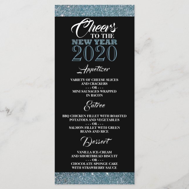 Menu Bleu Parties scintillant rayures, Nouvel An (Devant)