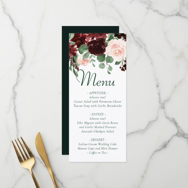 Menu Blooms rustiques | Terracotta et Marsala Red Garla (Devant/Arrière en situation)