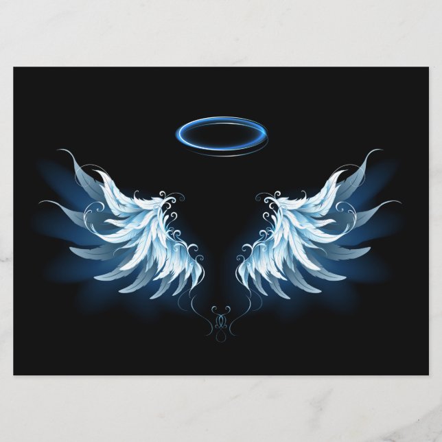 Menu Blue Glowing Angel Wings on black background (Devant)