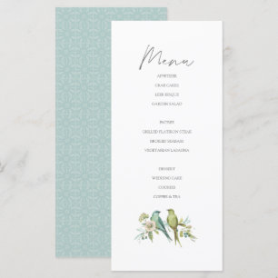 Menu Blue Green Birds Botanical Watercolor Mariage
