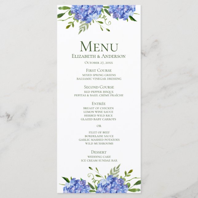 Menu Blue Hydrangeas (Devant)