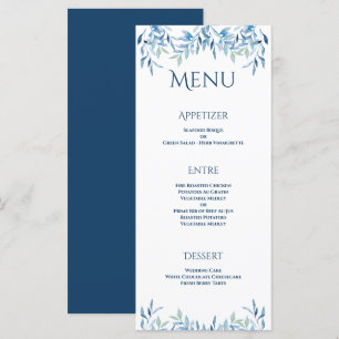 Menu Blue Willow Branches Aquarelle Mariage Réception