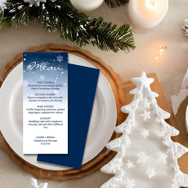 Menu Blue Winter Wonderland Snowfall Noël Mariage (Créateur téléchargé)