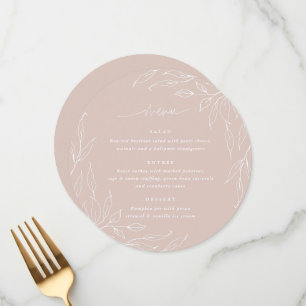 Menu Blush Leaf Motif Thanksgiving Dîner Round