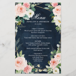 Menu Blush Navy Dusty Blue Botanical Mariage