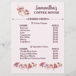 Menu Blush Patisserie Café Marque Personnalisée