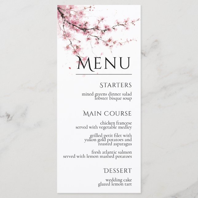 Menu Blush Pink Cherry Blossom Elegant Floral Wedding (Devant)