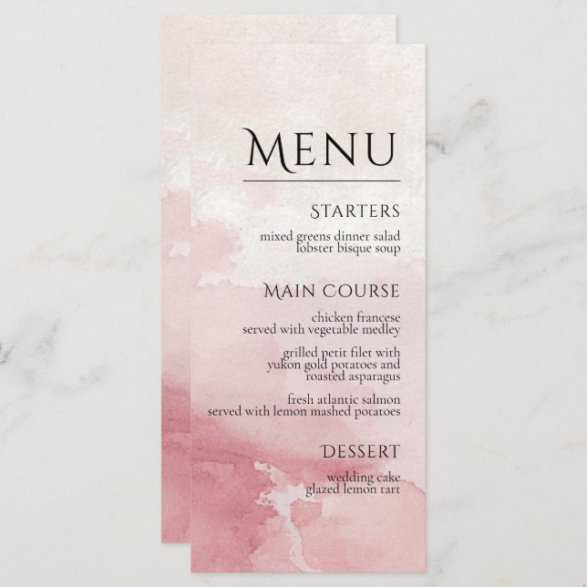 Menu Blush Pink Watercolor Wash Wedding (Devant / Derrière)