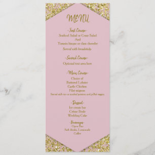Menu Blush Rose Chic Paillettes Dorées Mariage Glamour 