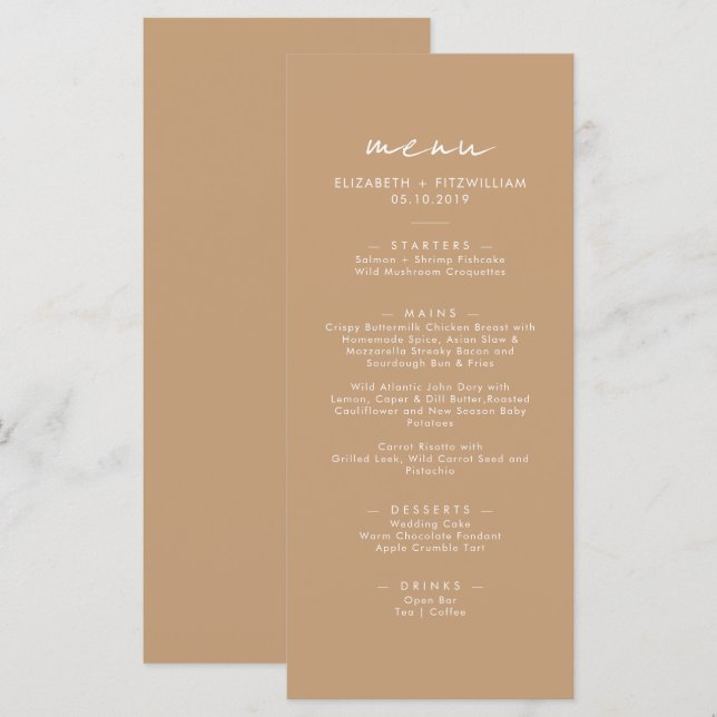 Menu Boho Abstrait | Dîner Mariage doux (Devant / Derrière)