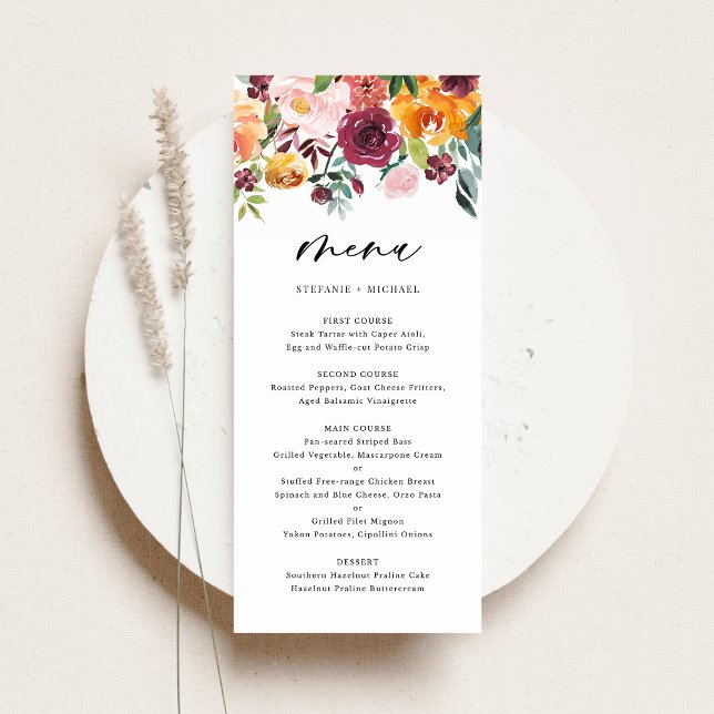 Menu Boho Aquarelle Automne Fleurs Mariage de automne (Créateur téléchargé)