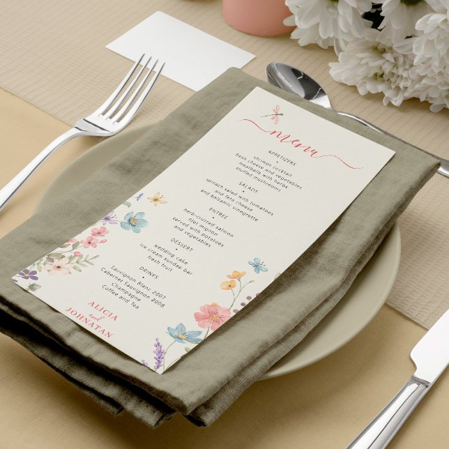 Menu Boho aquarelle printemps été fleuri mariage (Créateur téléchargé)