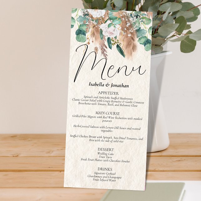 Menu Boho Beige Pampas Grass Eucalyptus Vert Floral (Créateur téléchargé)