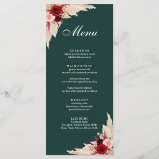 Menu Boho Burgundy Roses et Pampas Grass