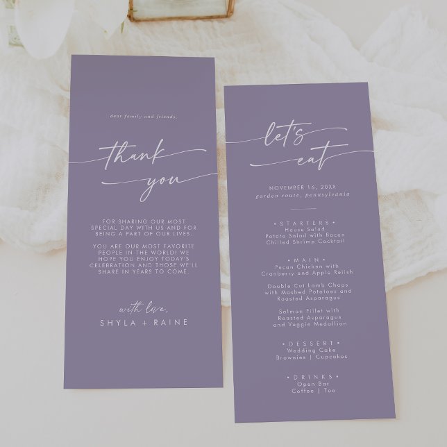 Menu Boho Chic Lavender Purple Merci et Mariage (Créateur téléchargé)